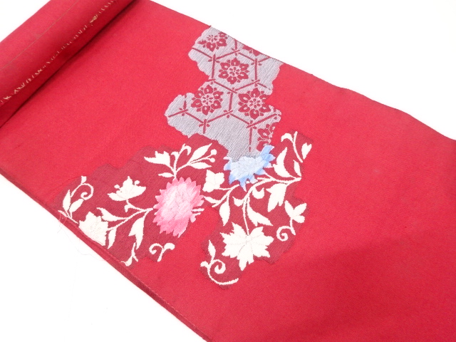 JAPANESE KIMONO / ANTIQUE BOLT FOR NAGOYA OBI / WOVEN MIST & FLOWER